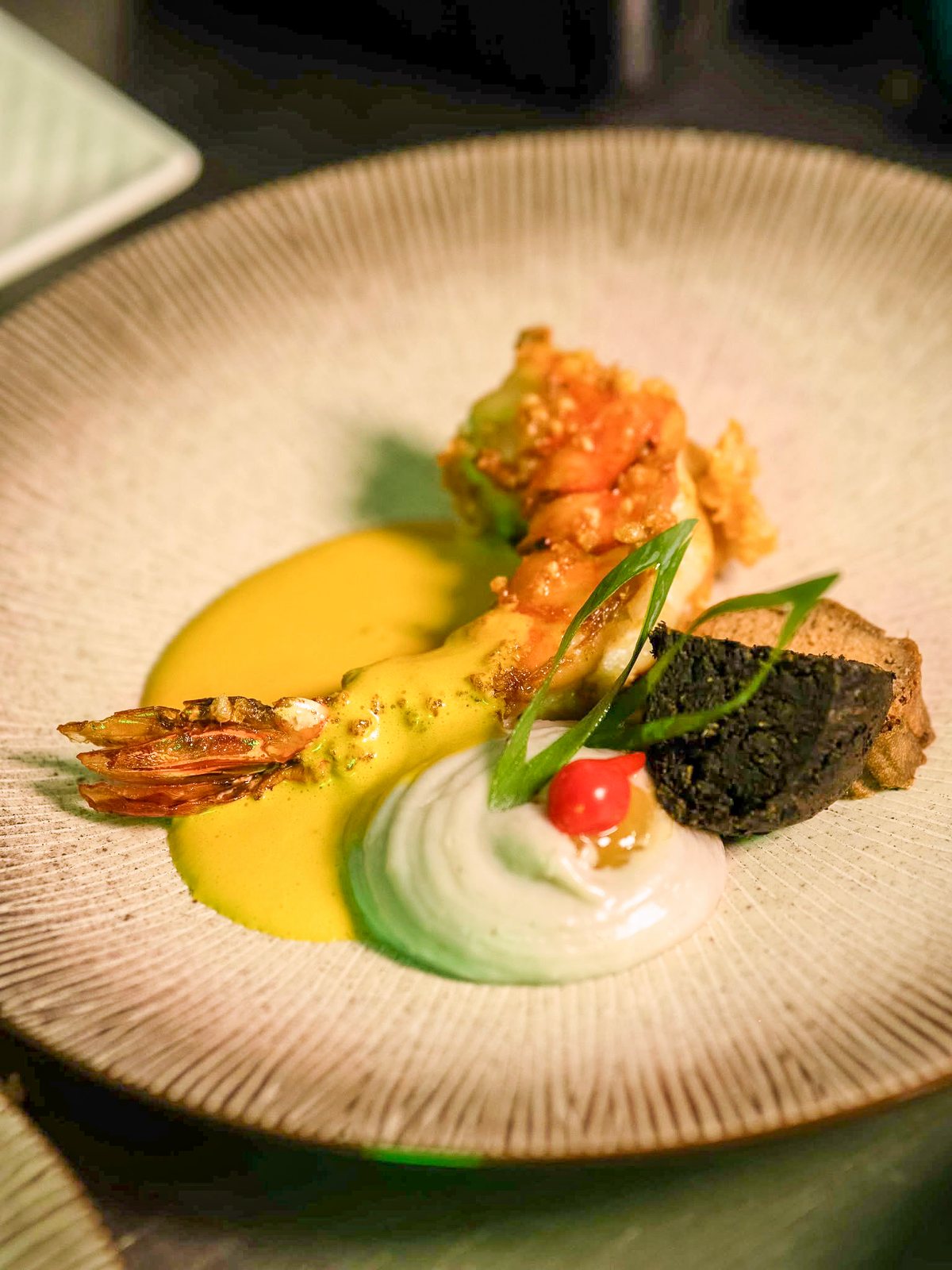 Prawns, saffron emulsion